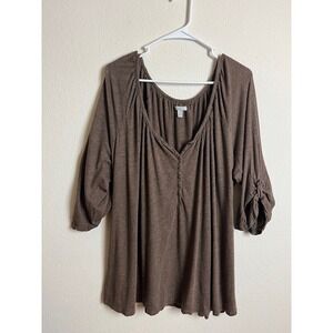 Old Navy Womens XXL Brown‎ Tunic Top 3/4 Sleeve Button Detail Blouse Fall